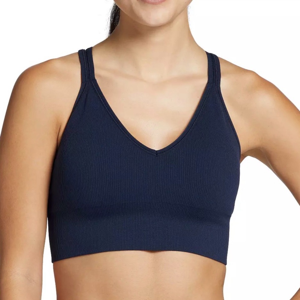 DSG Women’s Seamless Strappy Ribbed V-Neck Bralette - Navy Medium